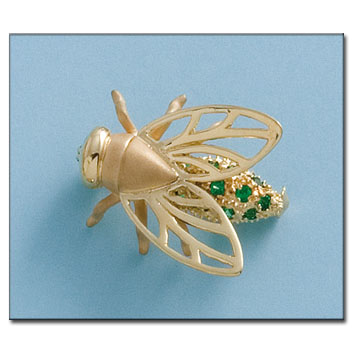 BROCHE MOSCA ORO 18KL CRISOPAL VERDE