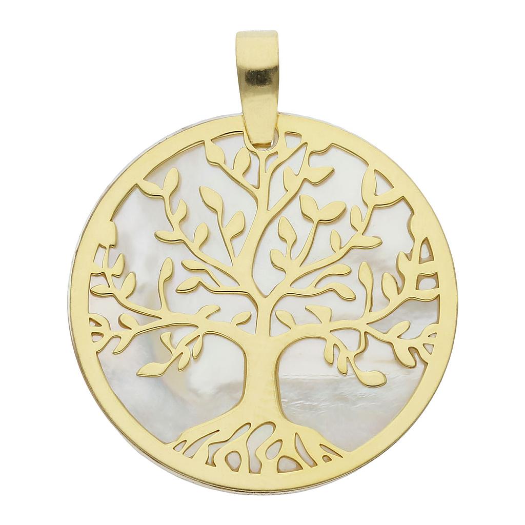 COLGANTE ARBOL DE LA VIDA NACAR + PLATA CHAPADA ORO - 30MM