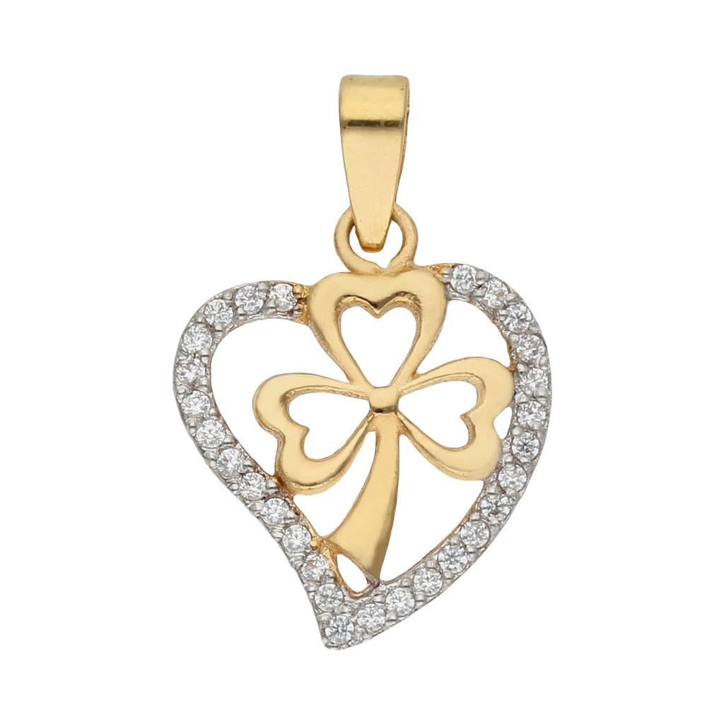 COLGANTE EN ORO DE 18KL CORAZON Y TREBOL