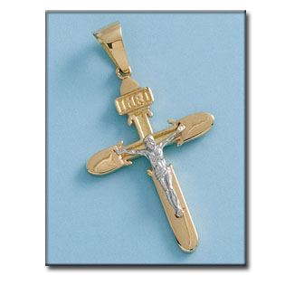CRUZ EN ORO DE 18KL CON CRISTO BICOLOR