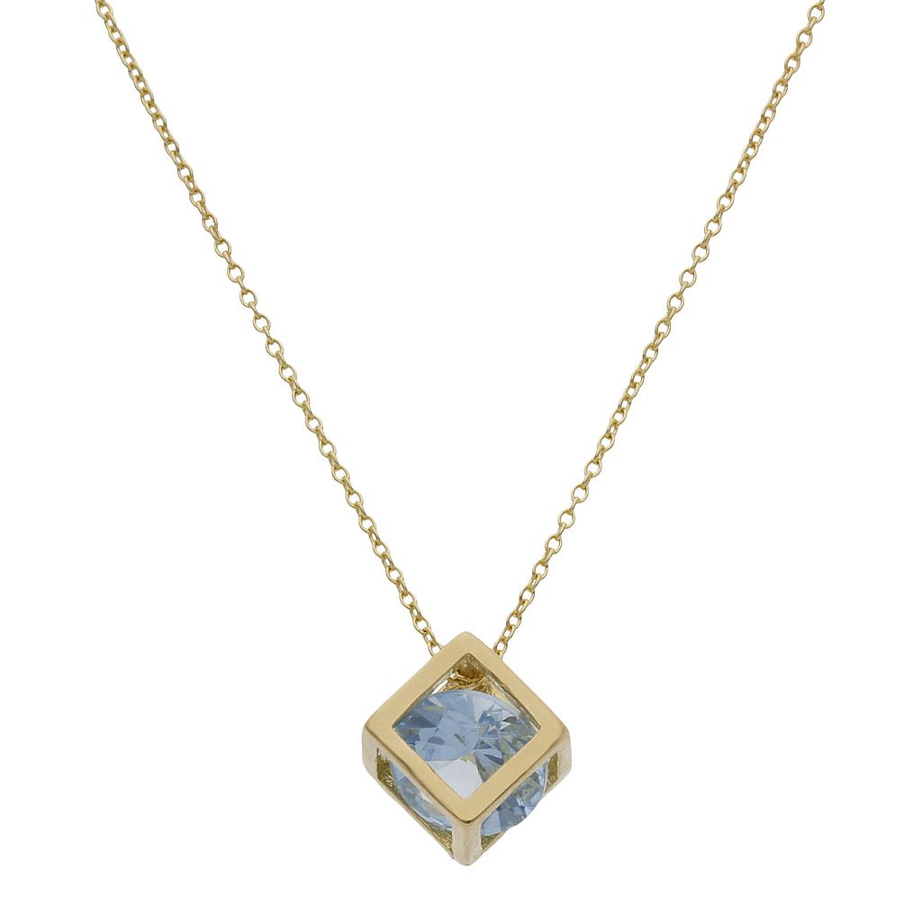 GARGANTILLA ORO 18KL CUBO + PIEDRA AZUL