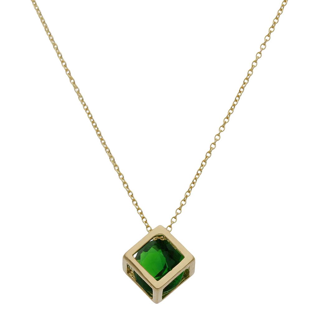 GARGANTILLA ORO 18KL CUBO + PIEDRA VERDE