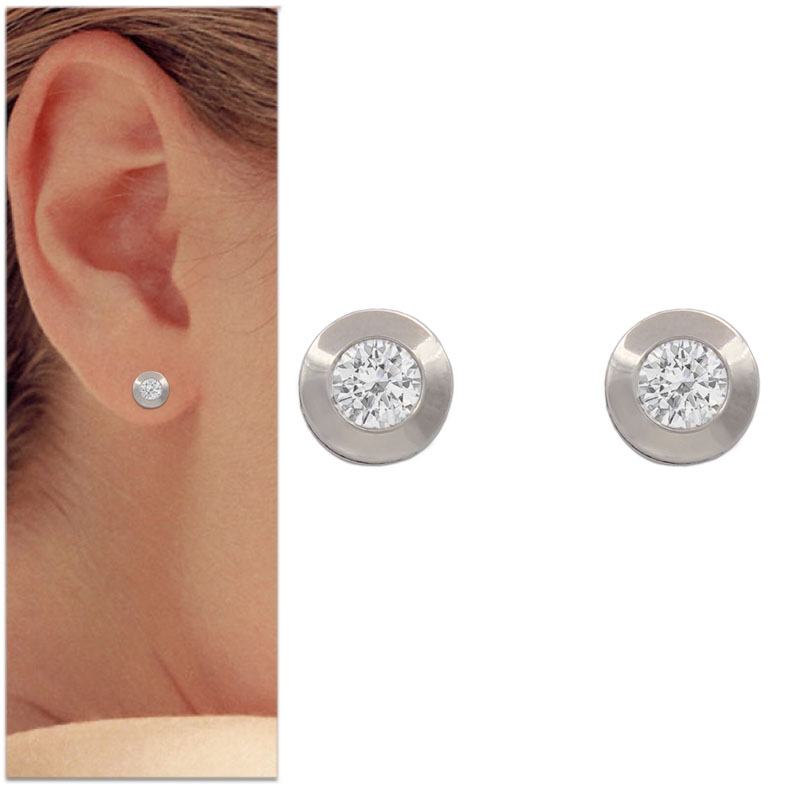 PENDIENTES CHATON ORO BLANCO 18KL - 7MM