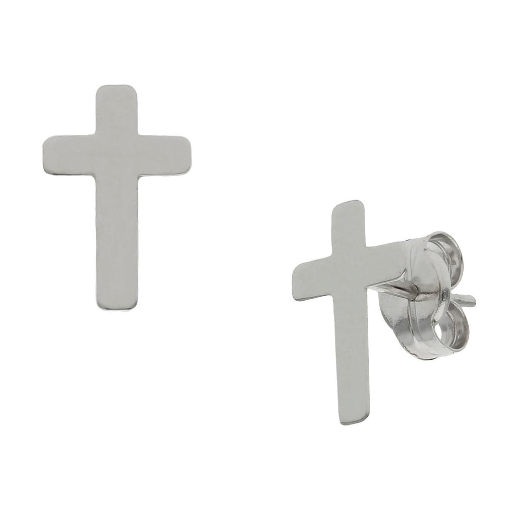 PENDIENTES CRUZ ORO BLANCO 18KL