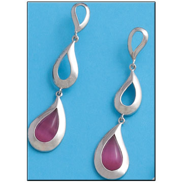 PENDIENTES OJO DE GATO FUCSIA PLATA 925MM