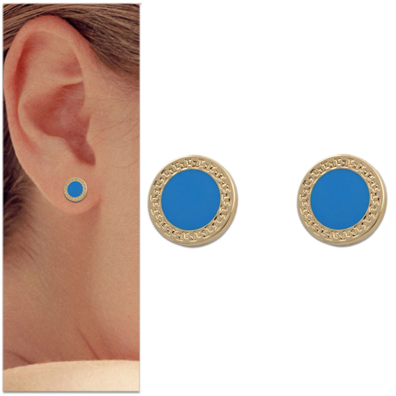 PENDIENTES ORO 18KL ESMALTE AZUL - 9MM