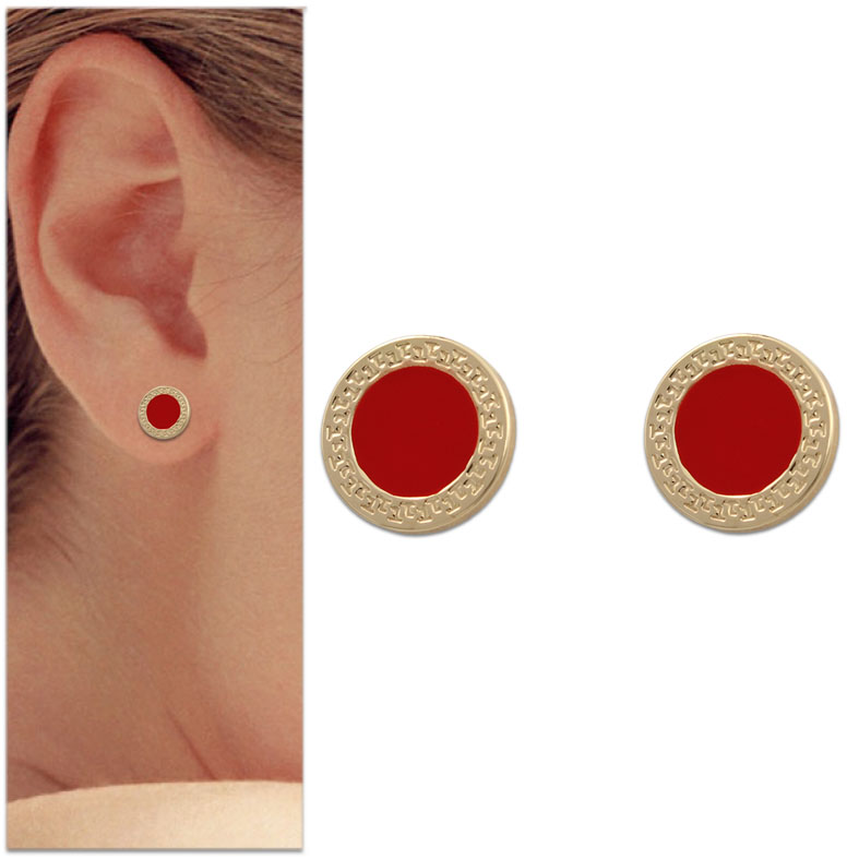 PENDIENTES ORO 18KL ESMALTE ROJO - 9MM