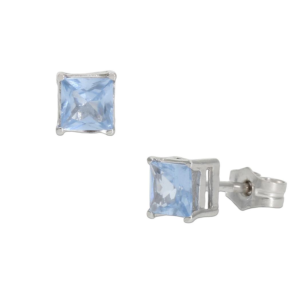 PENDIENTES ORO BLANCO 18KL AGUA MARINA - 4.5X4.5MM