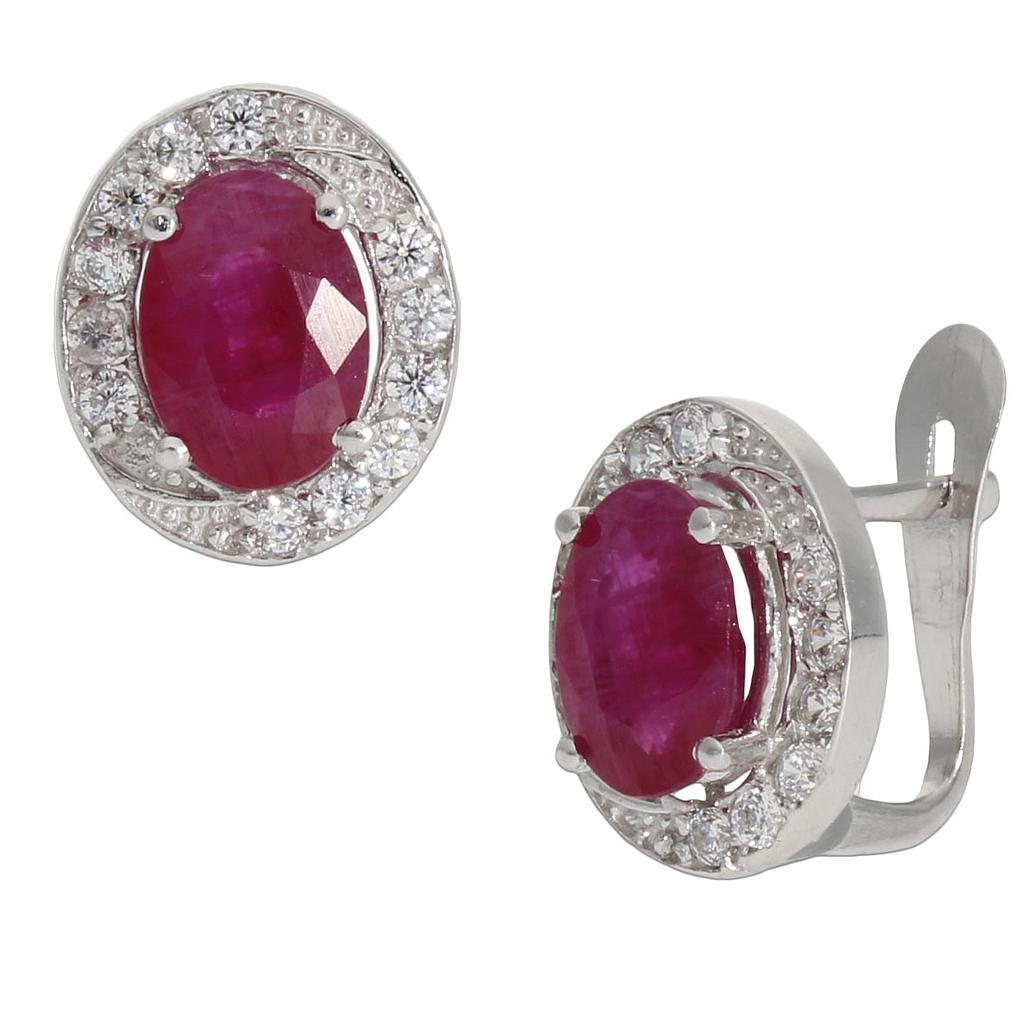 PENDIENTES ORO BLANCO 18KL RUBIES FINOS 