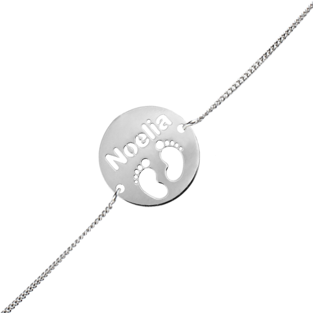 PULSERA NOMBRE + PIES PLATA 925MM