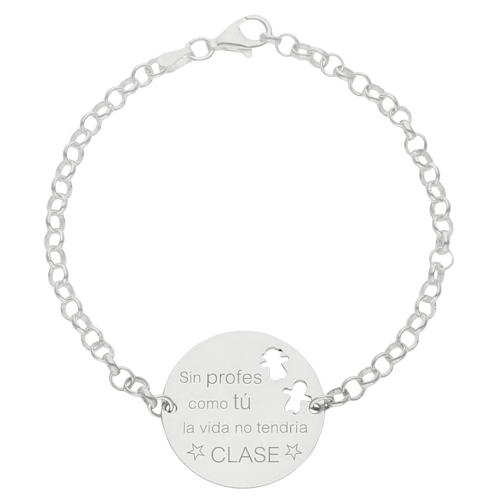 PULSERA PROFE PLATA 925MM + FRASE - 25MM